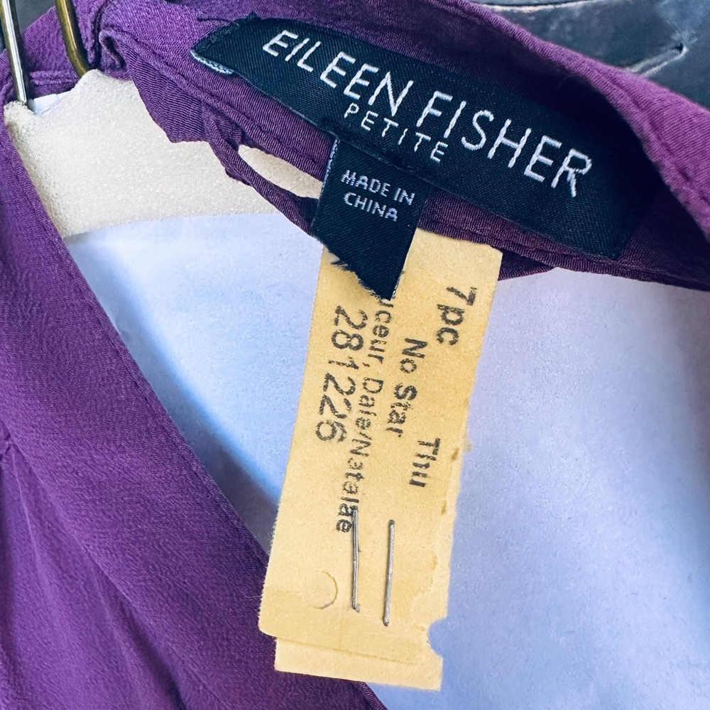 Eileen Fisher 100% silk short sleeve tunic purple petite small
